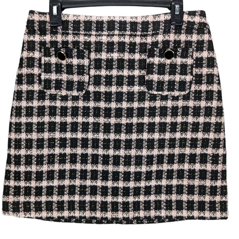 Maison d'Amelie Paris Skirt Womens 8 Black Pink Plaid Tweed Pockets Y2K Preppy